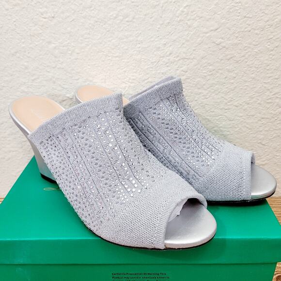 Lauren Lorraine Womens Shoes Size 9 MARTHA Wedge Slides Silver NIB Vegan - Picture 1 of 6